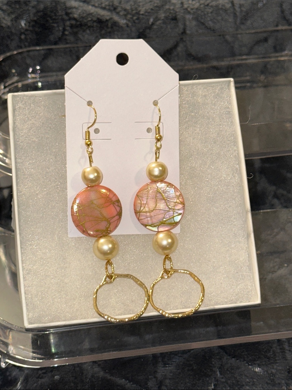 Handmade Gold & Pink Dangle Earrings with Pearl Accents